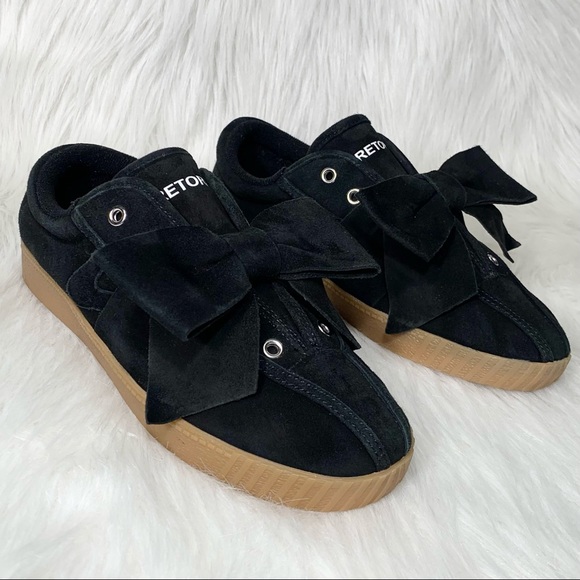SOLD-Tretorn Black Suede Slip-On Bow Sneakers - Picture 9 of 11